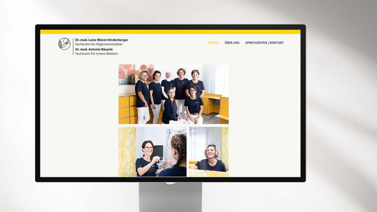VISUELL Kommunikationsdesign: Corporate Design: Ausschnitt der Website mit Fotos des Teams, dargestellt auf einem iMac