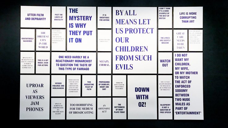 VISUELL Blogbeitrag: Weiterbildung London: Collage vieler Poster in lilanen Farbabstufungen