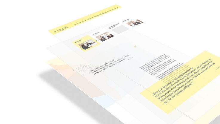 VISUELL Kommunikationsdesign: Visual Identity: Zusammenspiel von Briefpapier und Website auf verschiedenen transparenten Ebenen