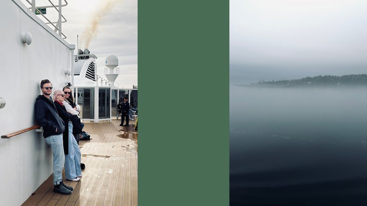 VISUELL Blogbeitrag: Weiterbildung in Oslo: Luis, Annika und Leonie von VISUELL stehen auf der Fähre