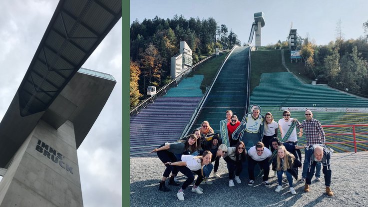 VISUELL Blogbeitrag: Weiterbildung in Innsbruck und München: Das VISUELL-Team vor der Bergisel-Schanze